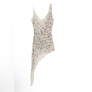 Zara Cream Asymmetric Slip Dress with Black Spot Print